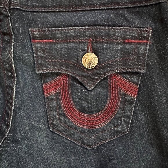 NWT True Religion Bootcut Flap Jeans 26 USA Dark Denim Lonestar Burgundy Sun Y2K - Picture 6 of 10